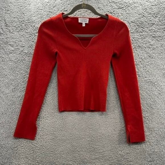 & Other Stories Small Fitted Burnt Orange Long Sleeve Top Slits on Cuffs V-Neck - Picture 1 of 8